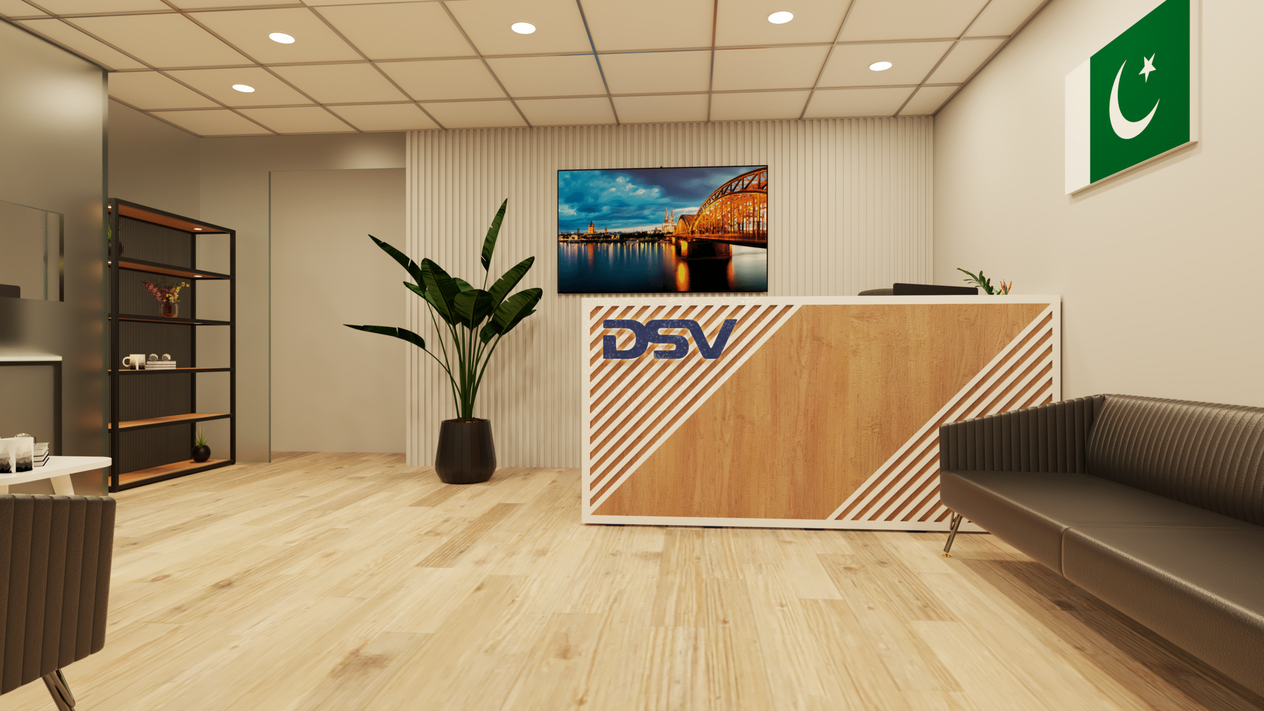 Sleek and Functional Reception Design: Transforming DSV Global with Modern Elegance